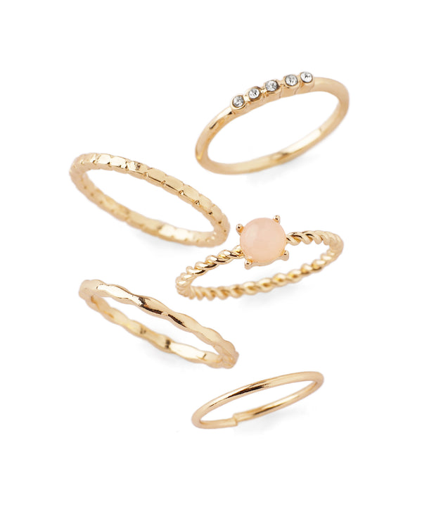 クリアストーン×メタルデザインリング[5本セット]