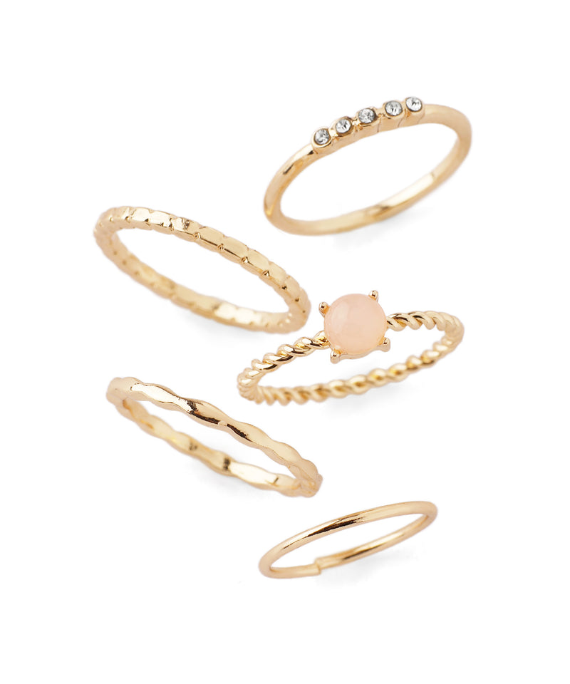 クリアストーン×メタルデザインリング[5本セット]