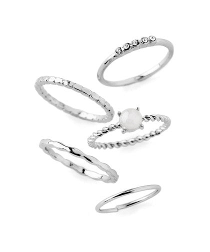 クリアストーン×メタルデザインリング[5本セット]