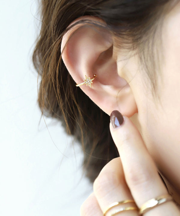 スターとビジューのイヤーカフ