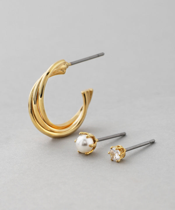 メタルツイストラインフープピアス[3ペアセット]