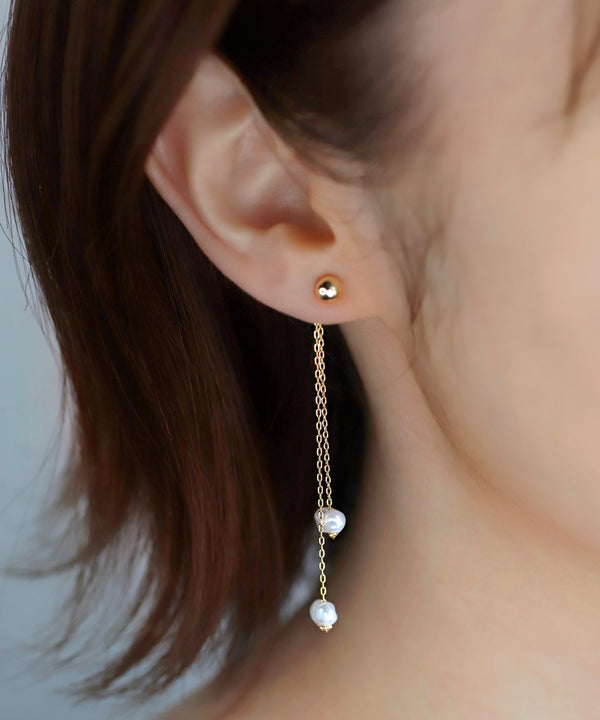バロックパール風ロングバックキャッチピアス