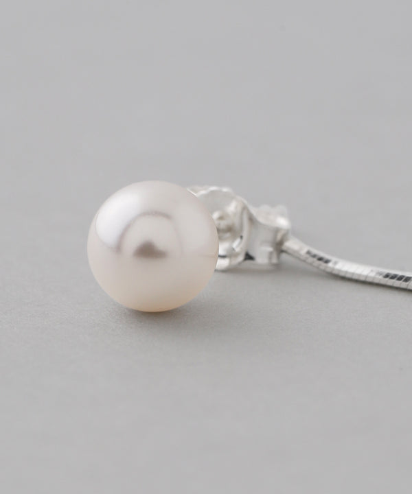 パール×チェーンバックキャッチピアス[silver925][Sheerchic]