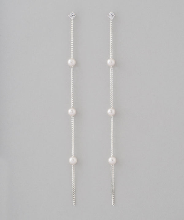ビジュー×パールロングピアス[silver925][Sheerchic]