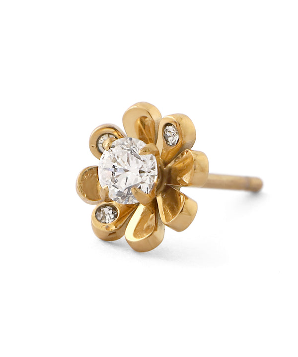 【ステンレス】ビジュー×ミニフラワーピアス