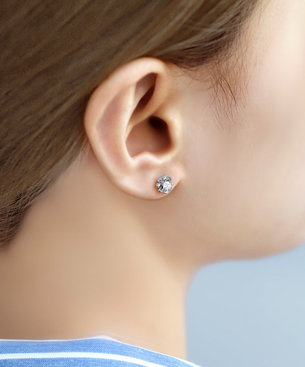 【ステンレス】ビジュー×ミニフラワーピアス