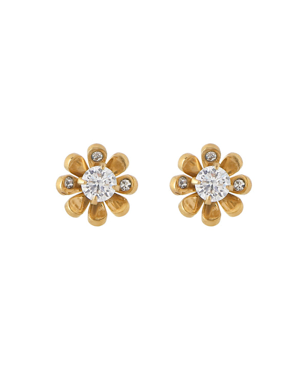 【ステンレス】ビジュー×ミニフラワーピアス