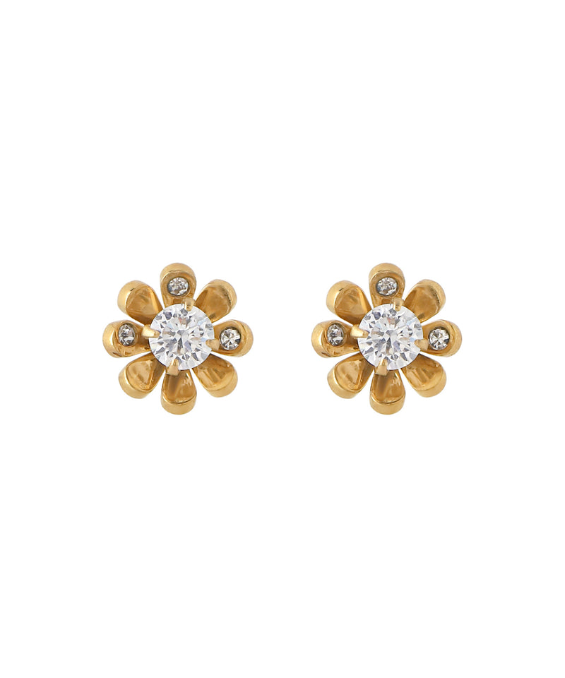 【ステンレス】ビジュー×ミニフラワーピアス