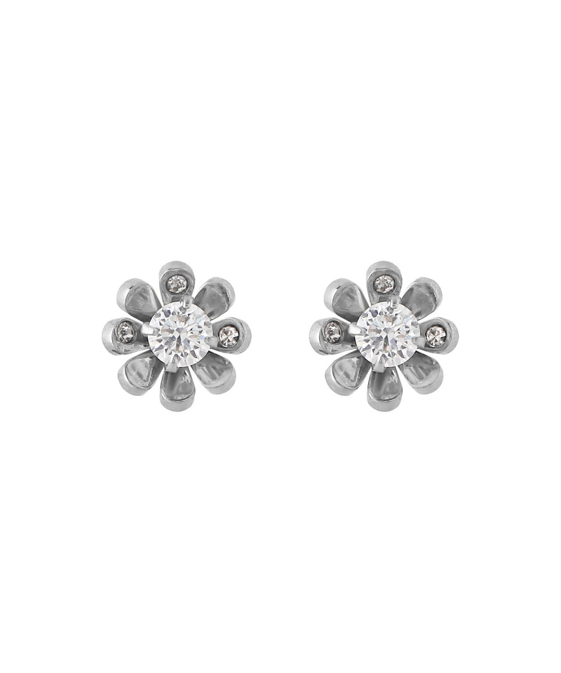 【ステンレス】ビジュー×ミニフラワーピアス