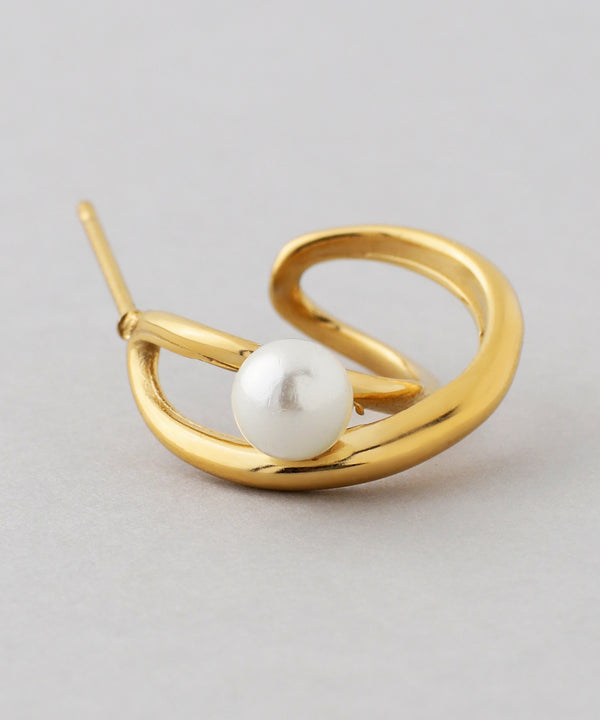 パール×クロスラインフープピアス[ステンレス][Sheerchic]