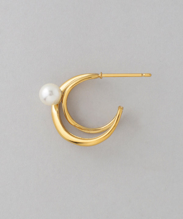 パール×クロスラインフープピアス[ステンレス][Sheerchic]