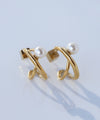 パール×クロスラインフープピアス[ステンレス][Sheerchic]