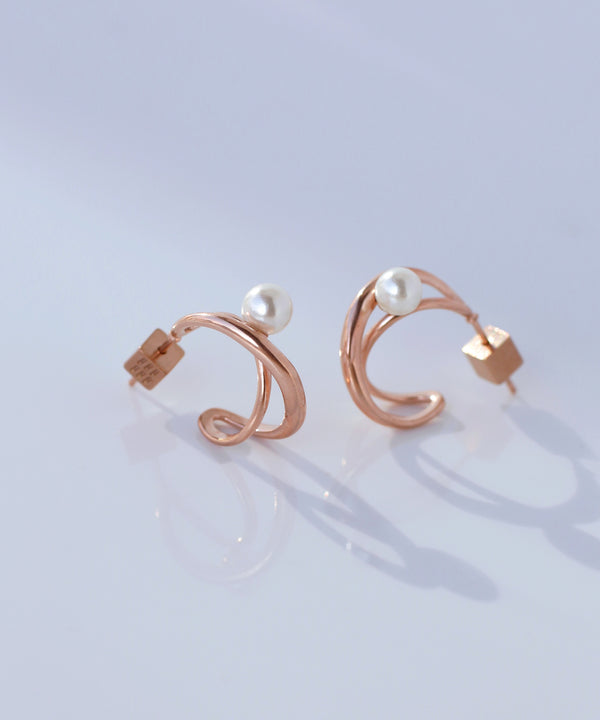 パール×クロスラインフープピアス[ステンレス][Sheerchic]