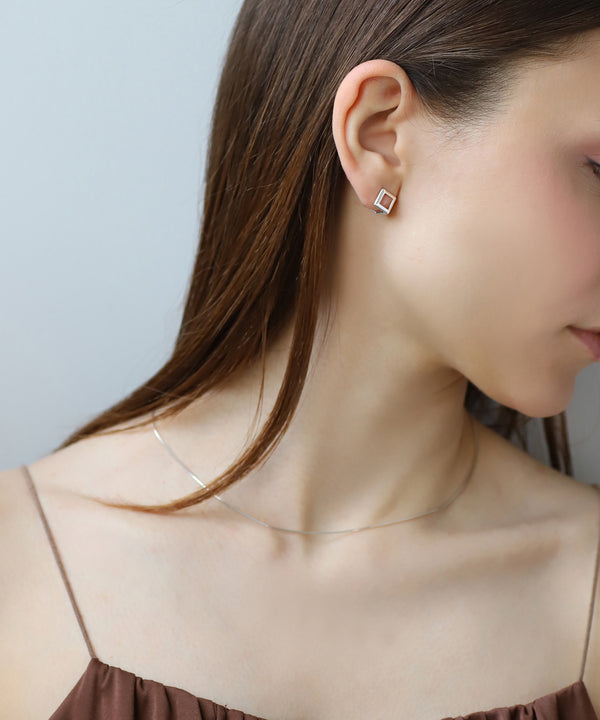 Square frame hoop earrings [silver925][Basic]