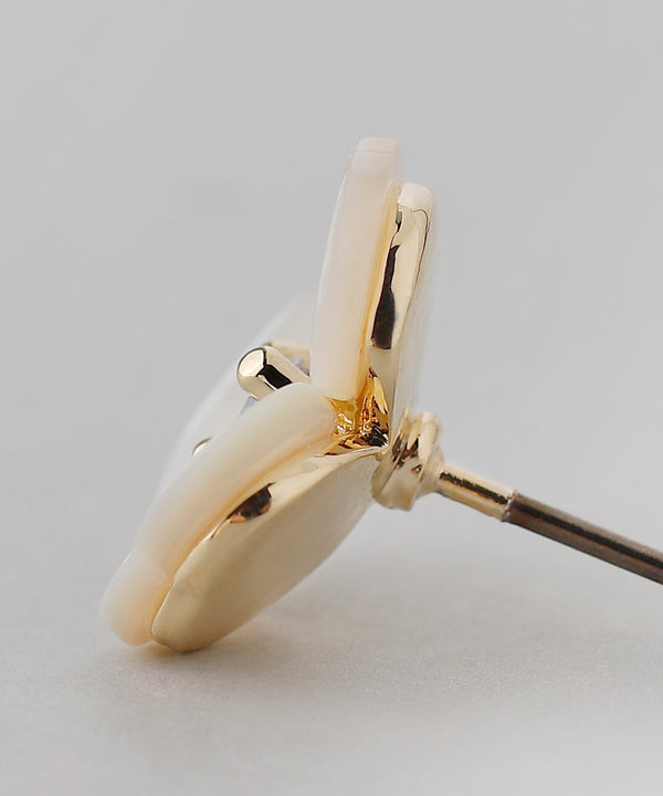 ビジュー×シェルフラワーピアス