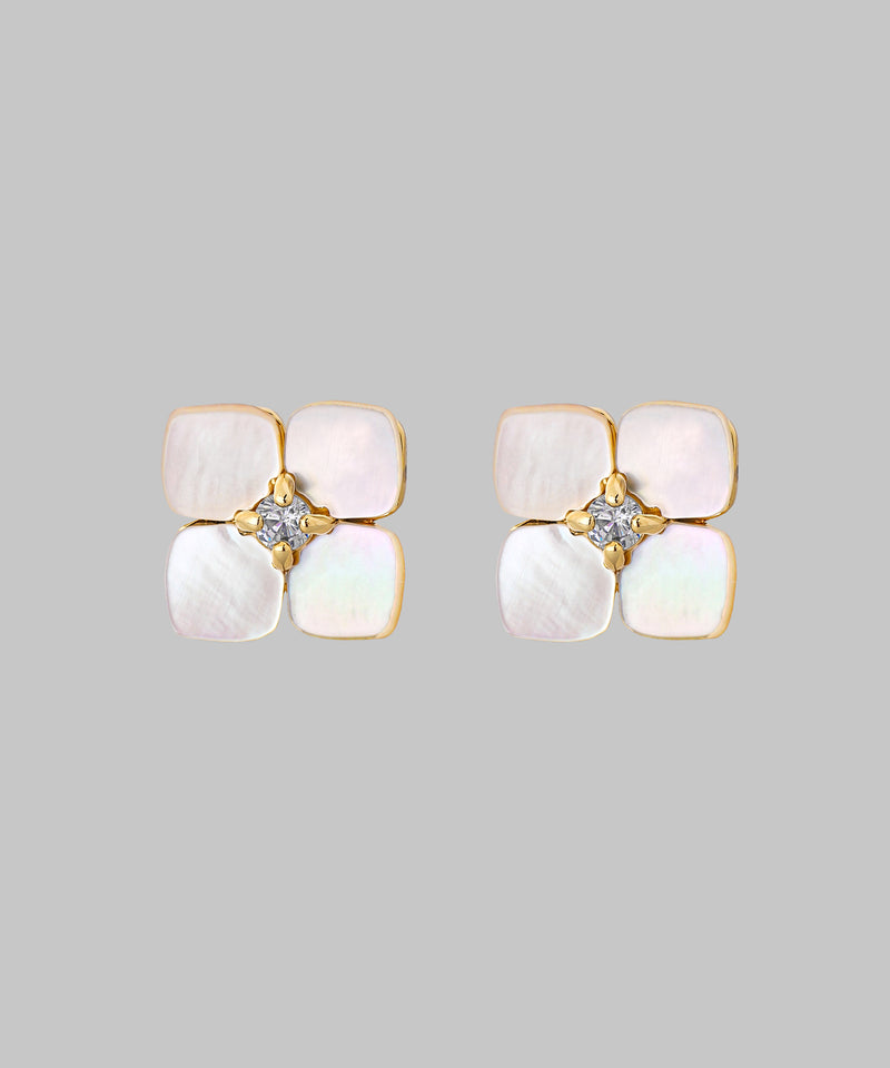 ビジュー×シェルフラワーピアス