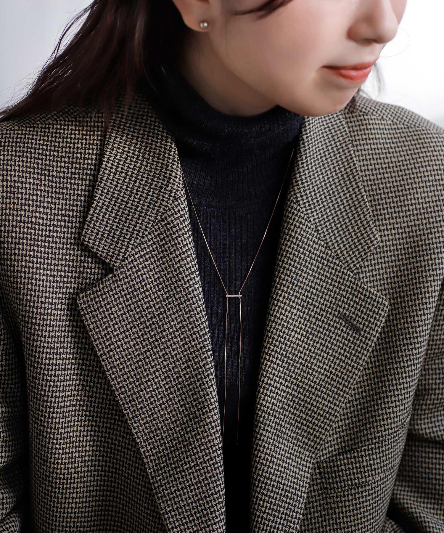 mimi33】ビジューラインY字ネックレス[サージカルステンレス