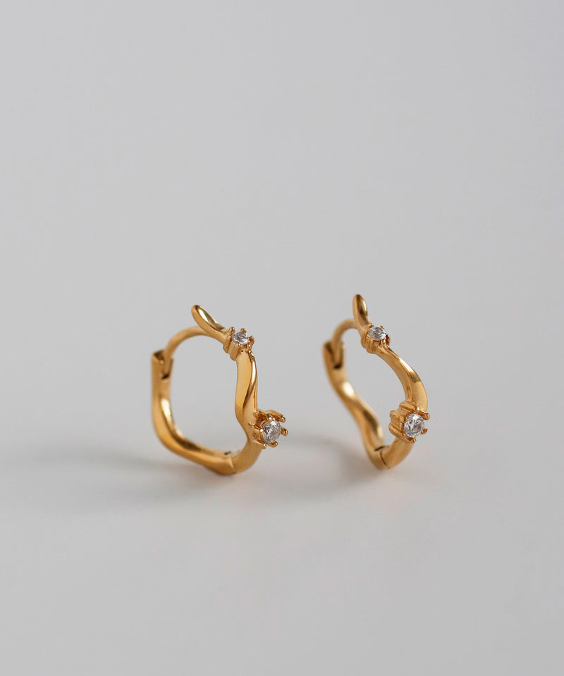 ビジュー×ウェーブラインフープピアス[サージカルステンレス][Sheerchic]