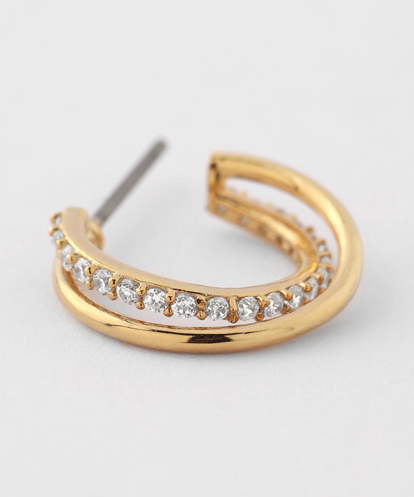 ビジュー×クロスラインフープピアス[Sheerchic]