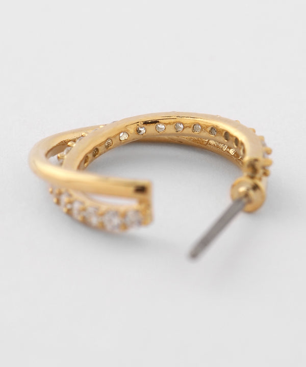ビジュー×クロスラインフープピアス[Sheerchic]
