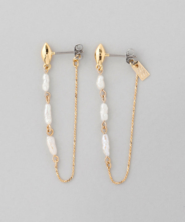 Pearl x Chain Back Catch Earrings [B] [Sheerchic]