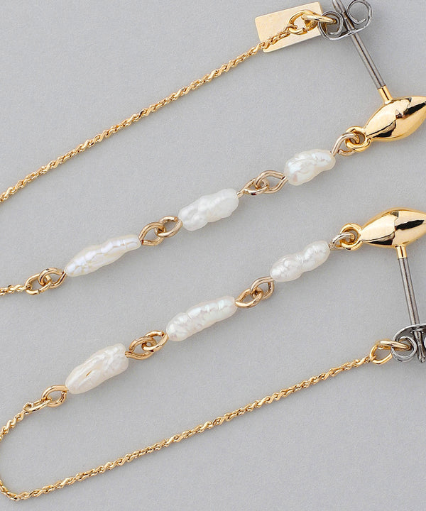 Pearl x Chain Back Catch Earrings [B] [Sheerchic]