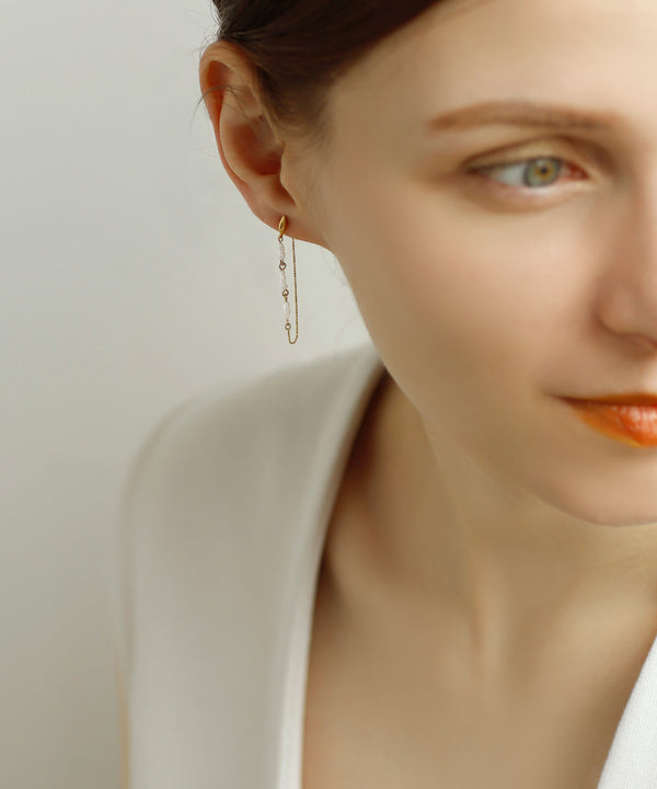 Pearl x Chain Back Catch Earrings [B] [Sheerchic]