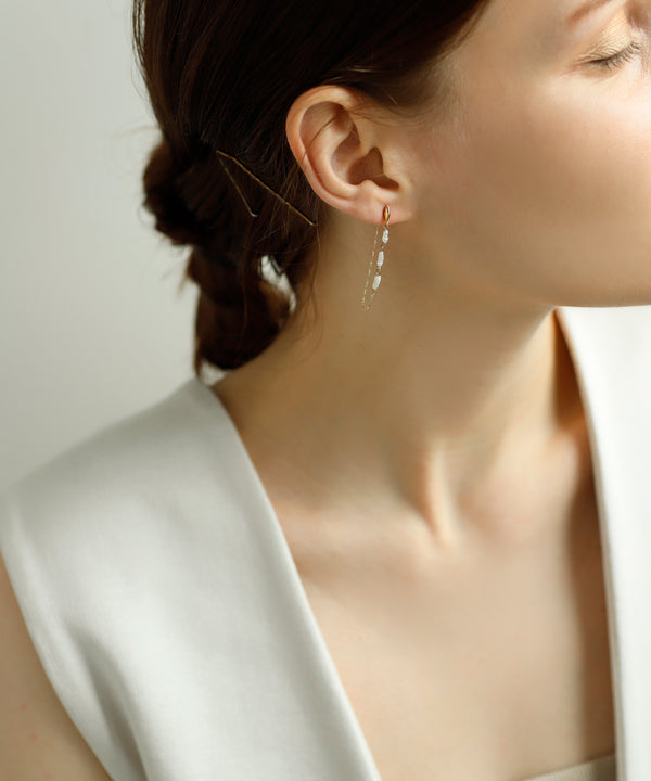 Pearl x Chain Back Catch Earrings [B] [Sheerchic]