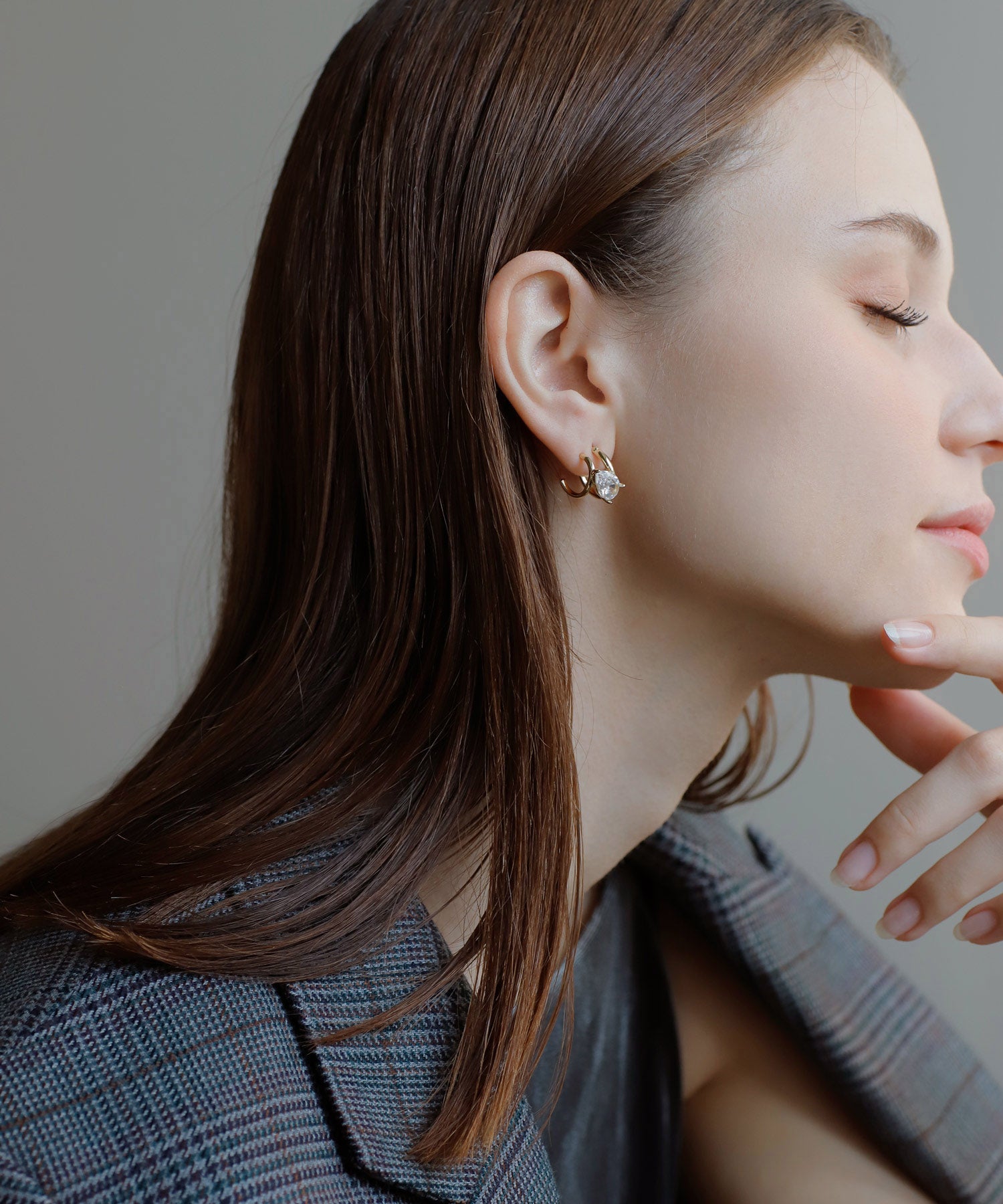 mimi33】ドロップビジューアシメフープピアス[Sheerchic