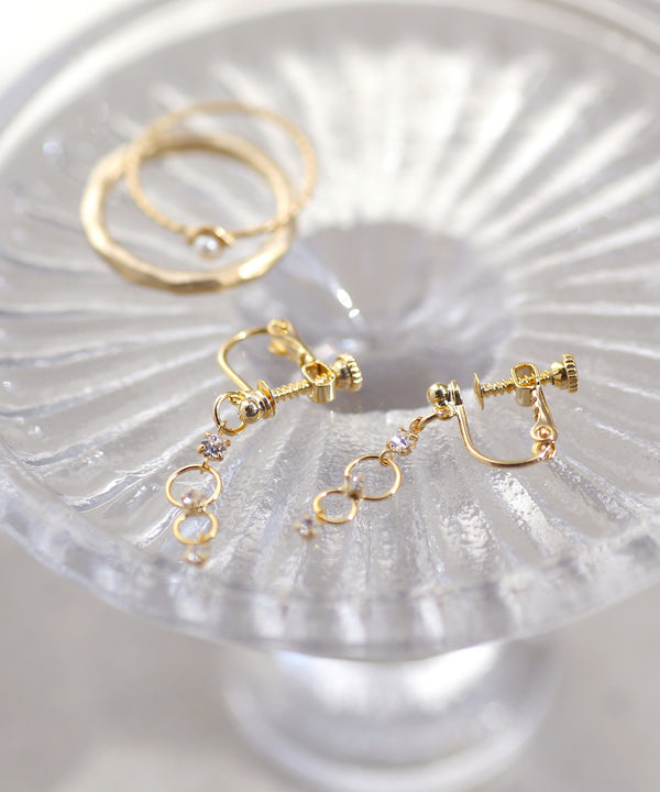 Clear jewel and mini hoop dangling earrings