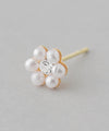 パール×ビジューフラワーピアス[K18ポスト]