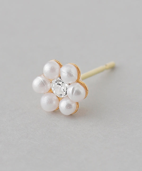 パール×ビジューフラワーピアス[K18ポスト]