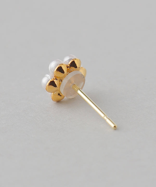 パール×ビジューフラワーピアス[K18ポスト]