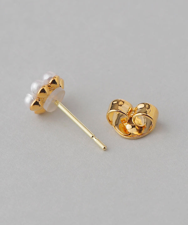 パール×ビジューフラワーピアス[K18ポスト]