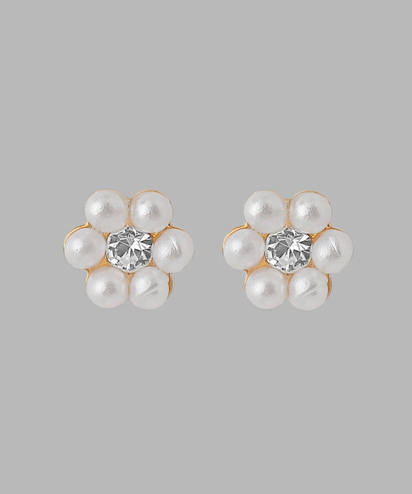 パール×ビジューフラワーピアス[K18ポスト]