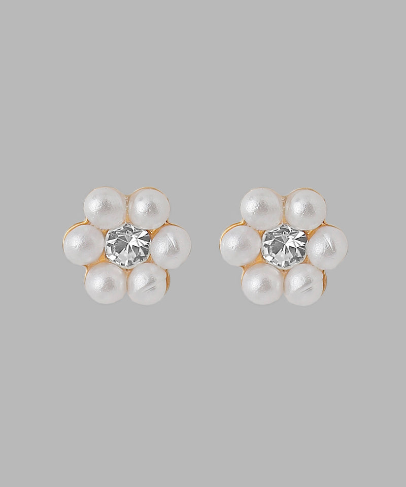 パール×ビジューフラワーピアス[K18ポスト]