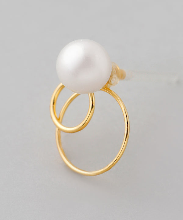 パール×ダブルサークルピアス