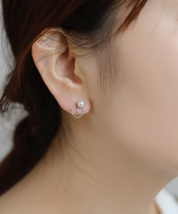 パール×ダブルサークルピアス