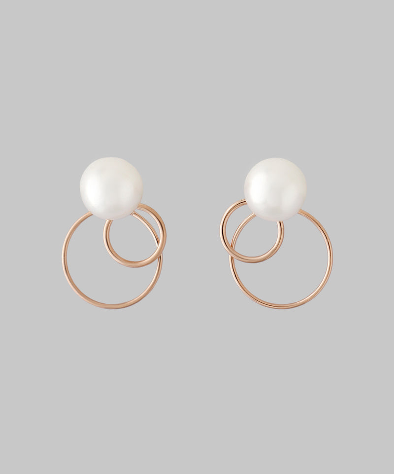 パール×ダブルサークルピアス