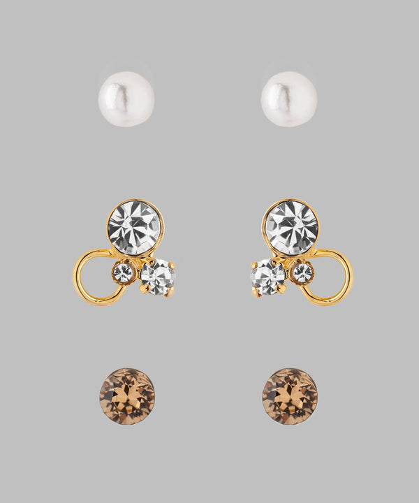 ビジュー×パールピアス[3ペアセット][Basic]