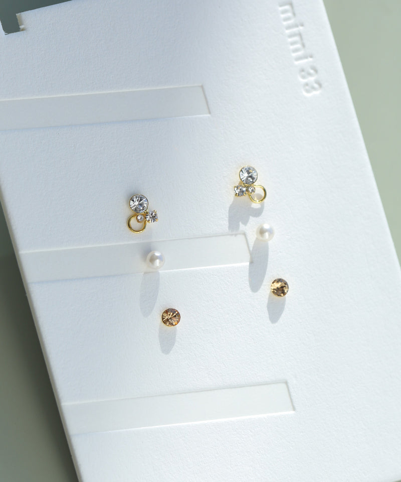 ビジュー×パールピアス[3ペアセット][Basic]