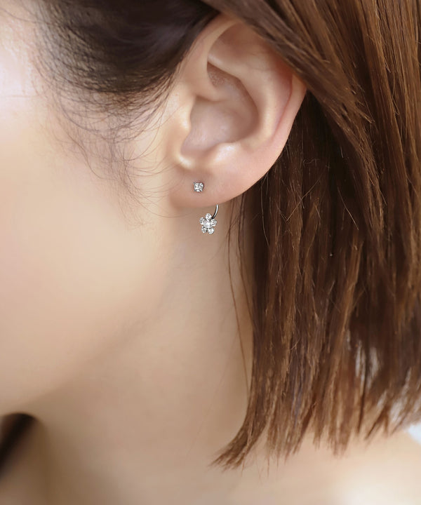 ビジュー×フラワーバックキャッチピアス