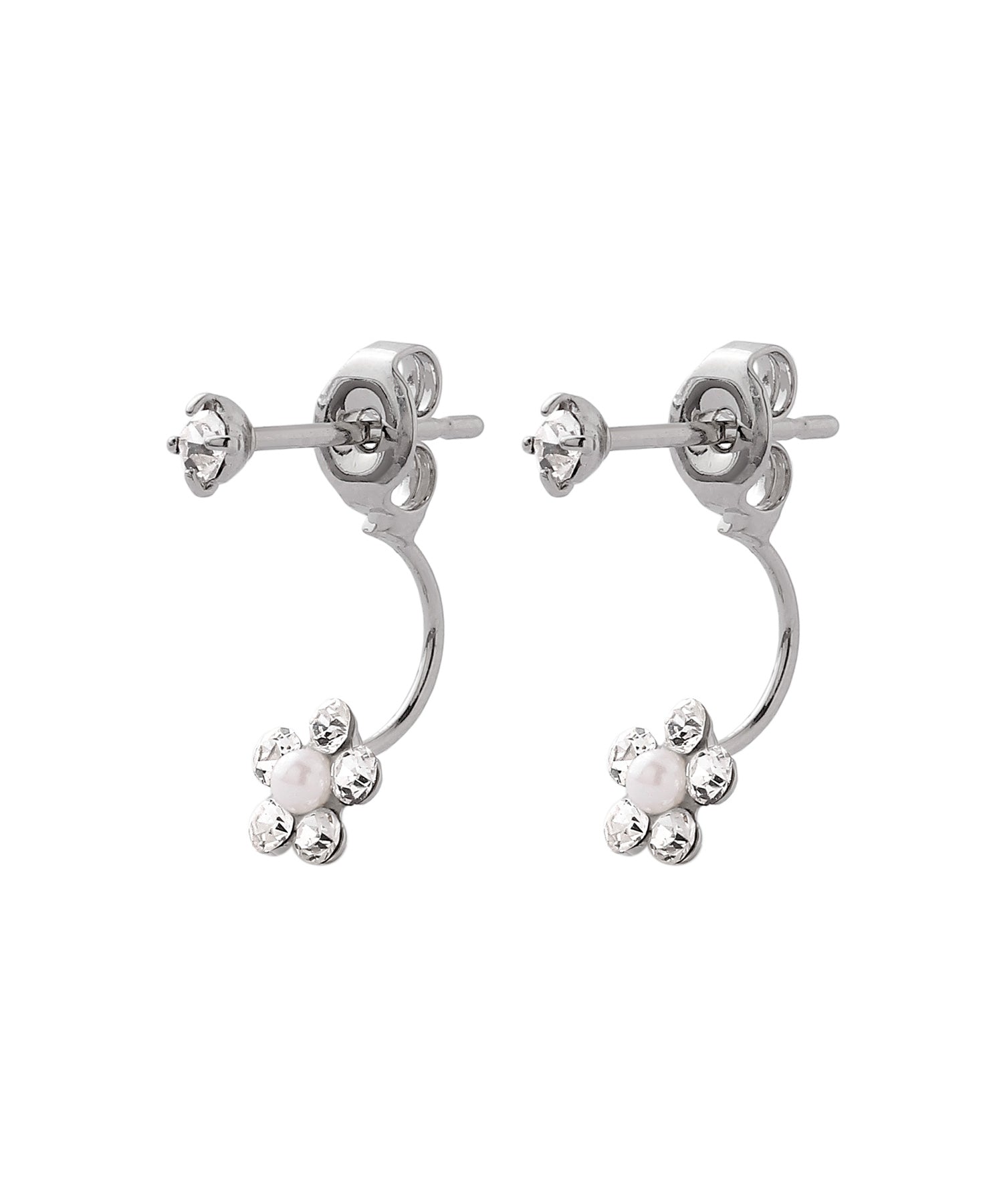 ANEMONE】ビジュー×フラワーバックキャッチピアス｜アネモネ