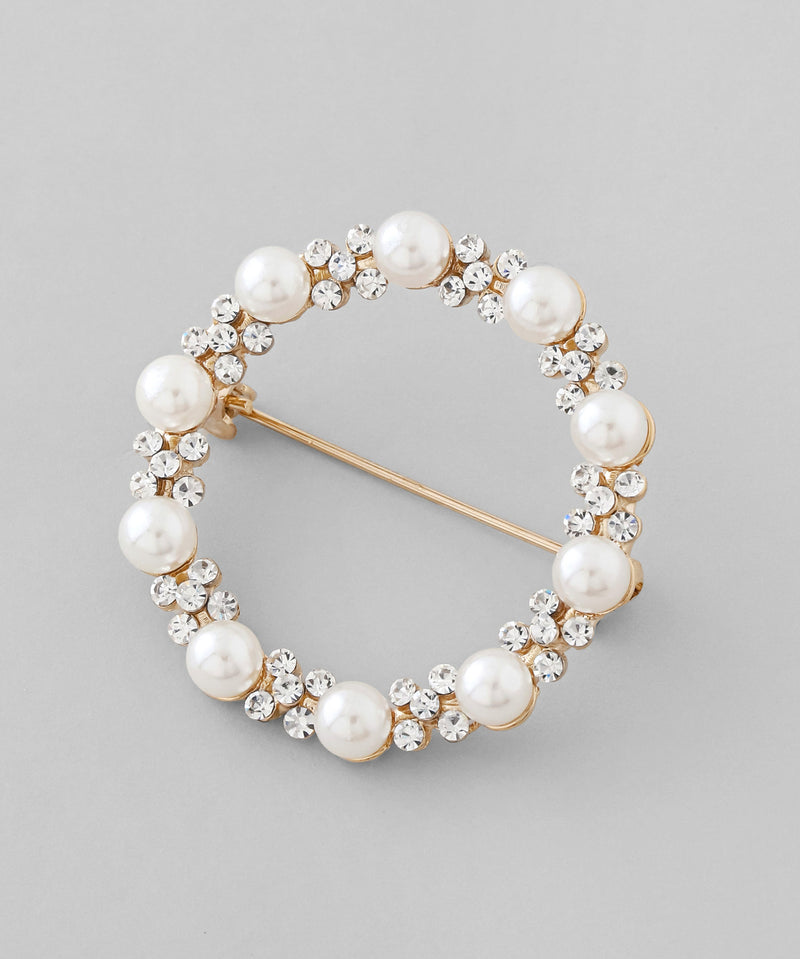 Pearl and Bijou Circle Brooch