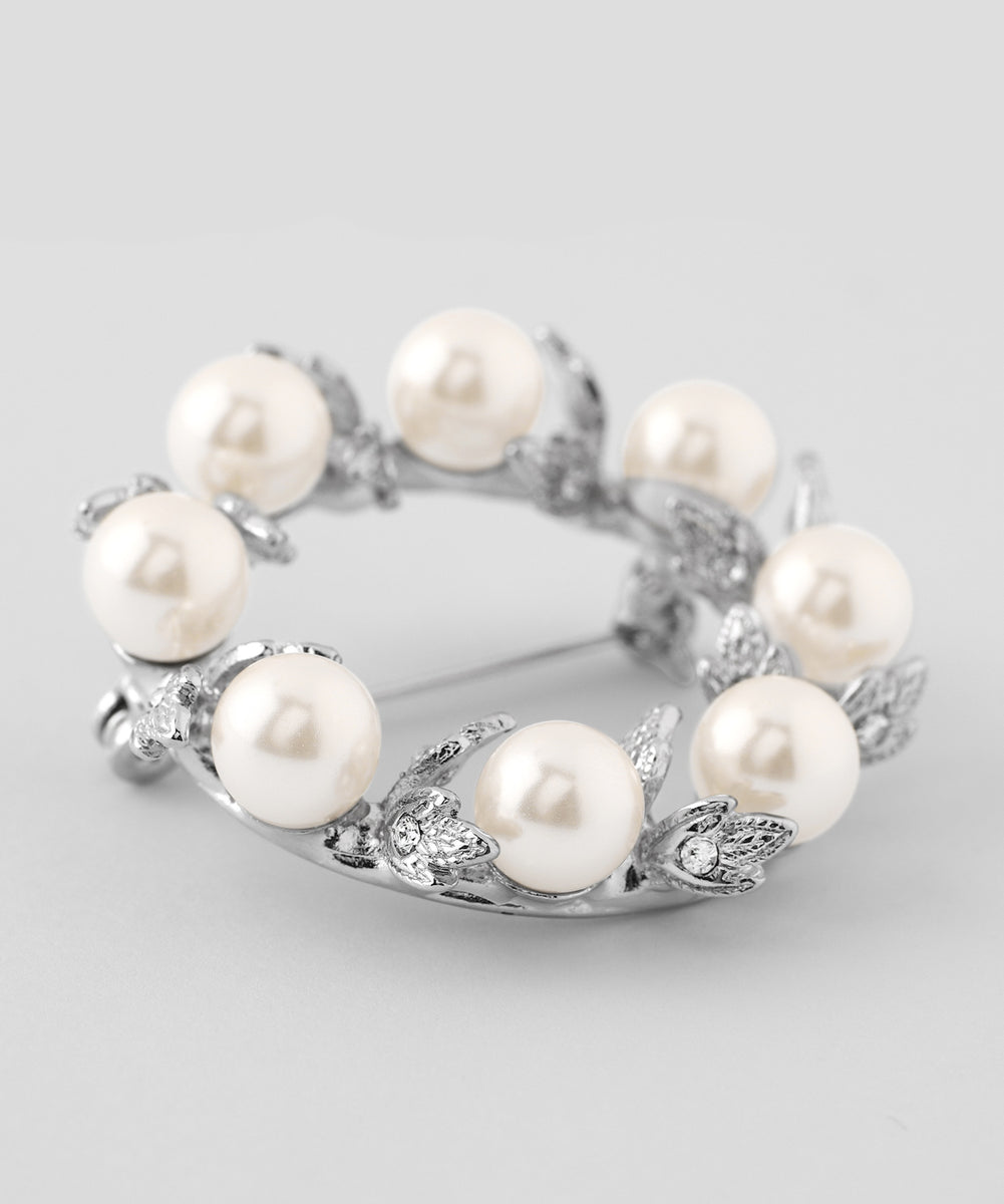 リーフパールブローチ オリジナルポーチ付　美品 リーフパールブローチ オリジナルポーチ付 美品