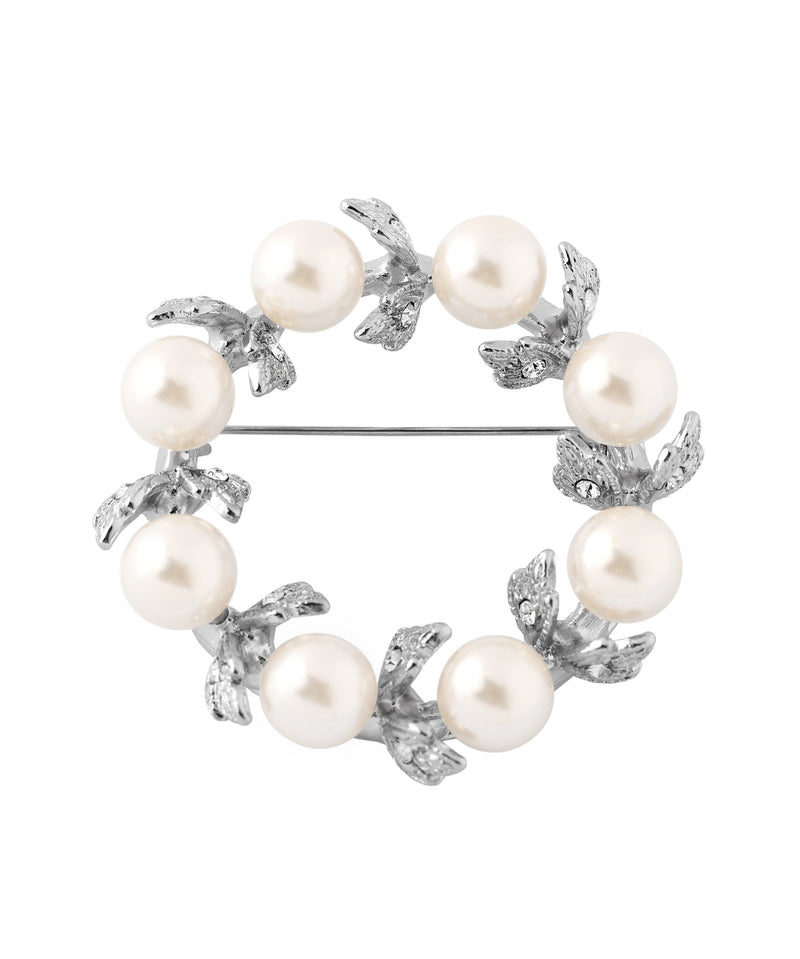 Pearl and Leaf Circle Brooch