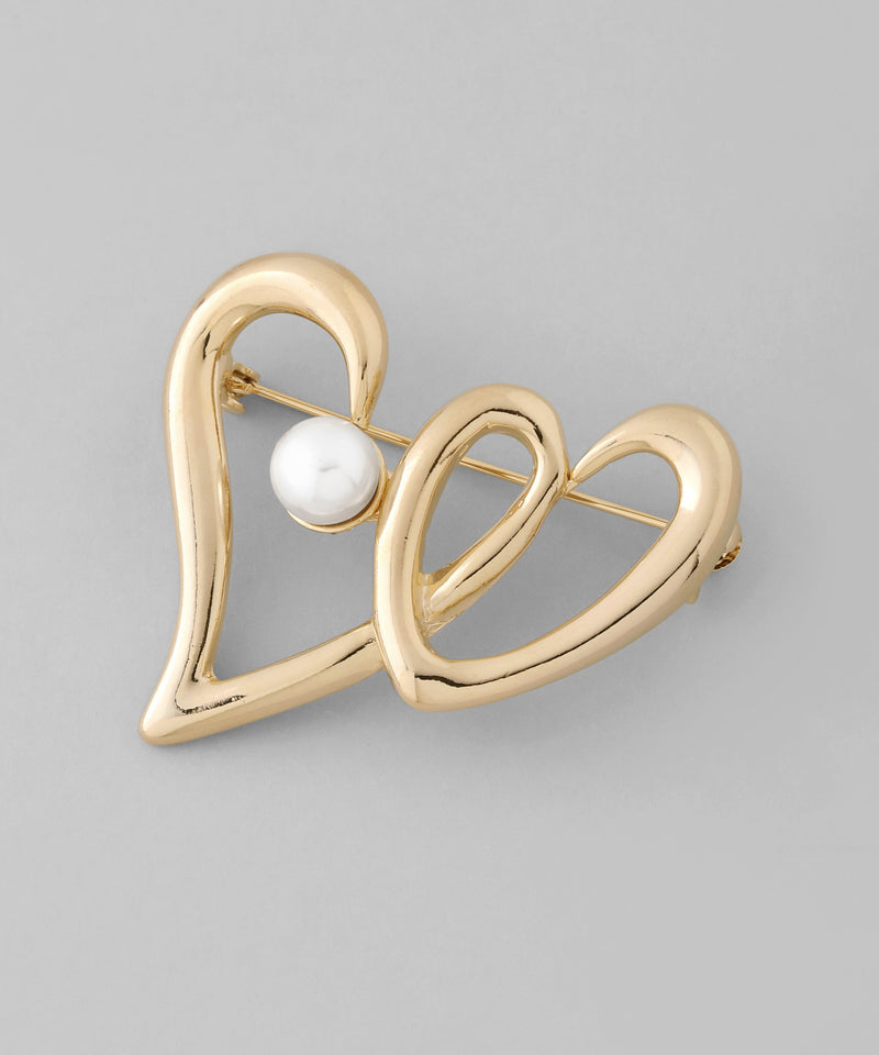パール×ハートメタルブローチ