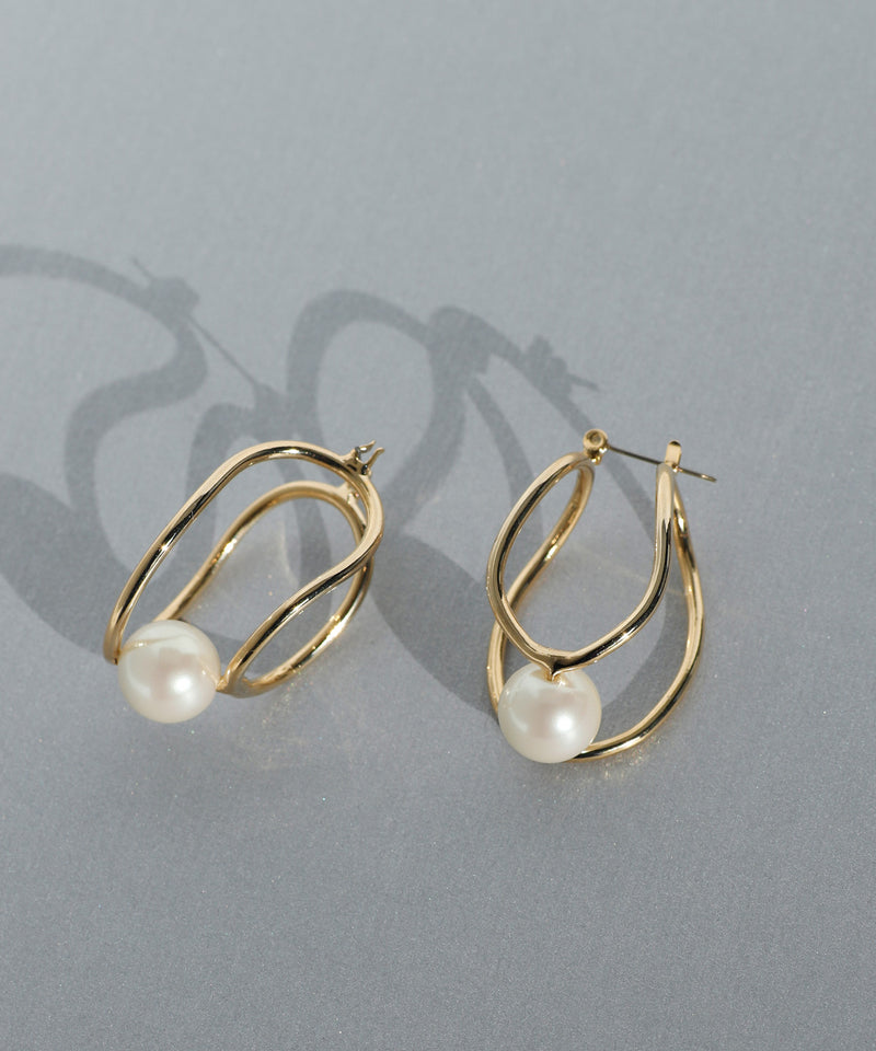 パール×メタルラインピアス[Ownideal]