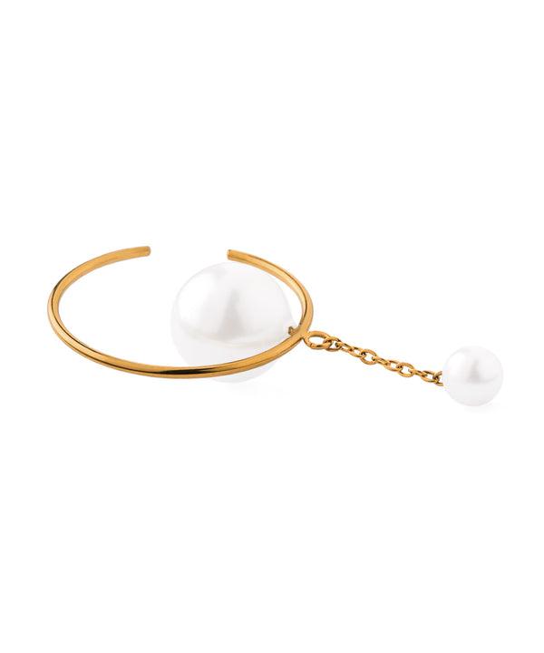 Pearl Asymmetric Hoop Earrings [Surgical Stainless Steel] [Ownideal]