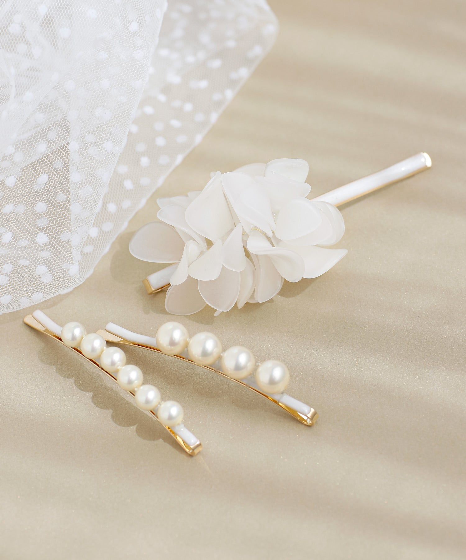ANEMONE】パール×フラワーヘアピン[3本セット][Hanayome]｜SANPO